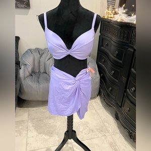VICTORIA’S SECRET 💜 LAVENDER SHIMMER BIKINI w SWIM WRAP! 💜 32DDD TOP L BOTTOMS